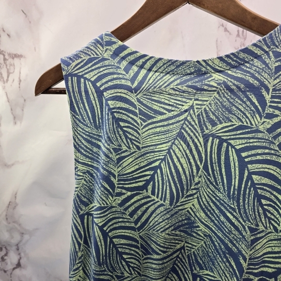 LL Bean Dress Womens Large Blue Green Maxi Sleeveless Tank Long Tropical Leaf V - Picture 6 of 10